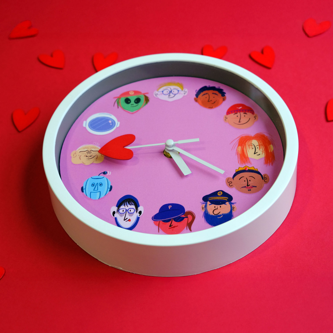 Clock with illustration - love letters