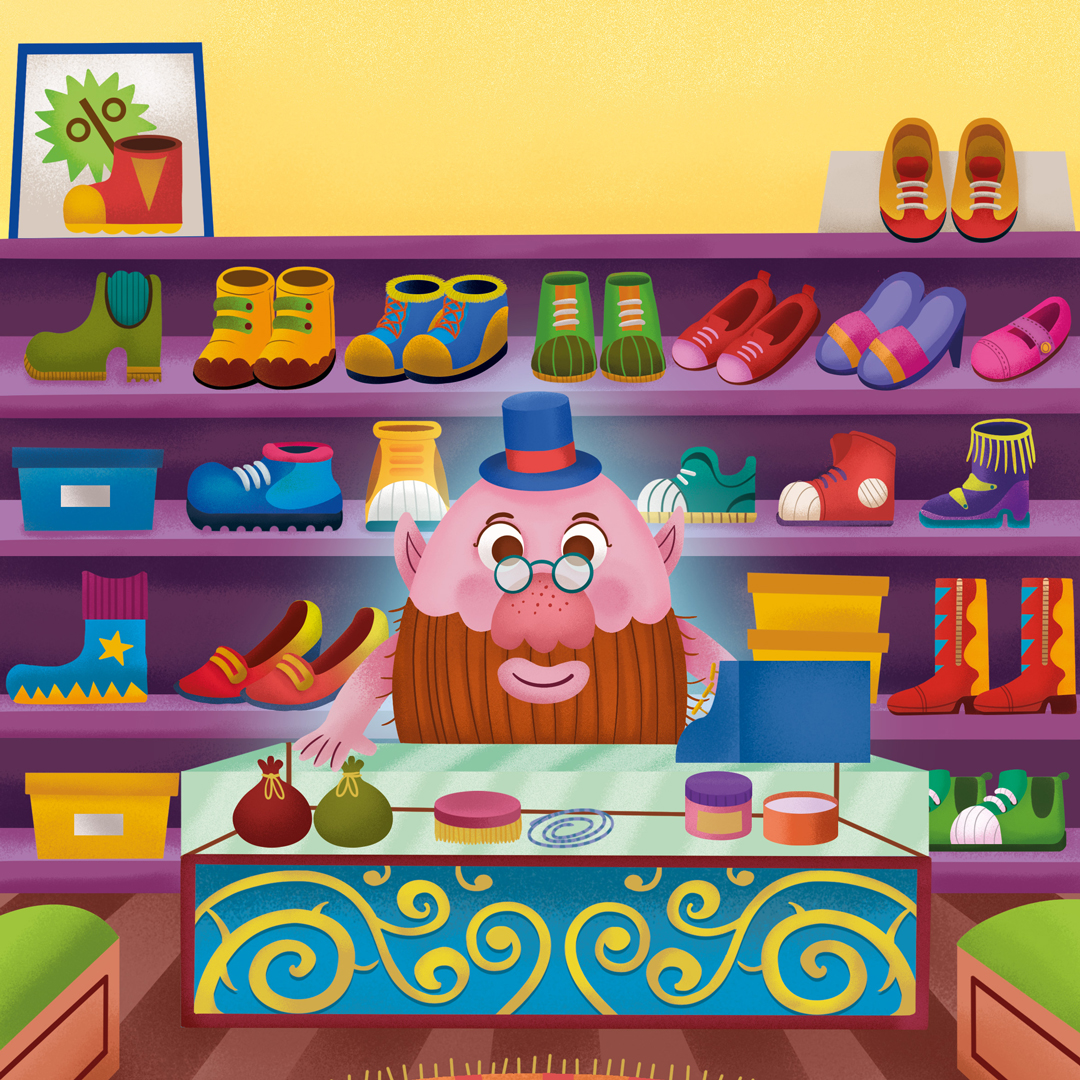 Shoe maker in his magic store.