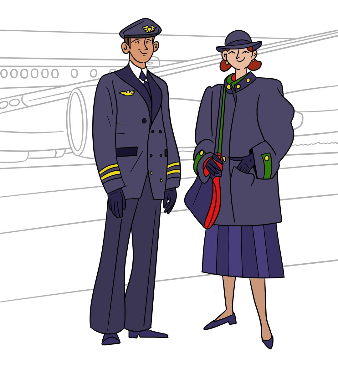 Anos 80 Farda TAP- livro de colorir de assistentes de bordo.