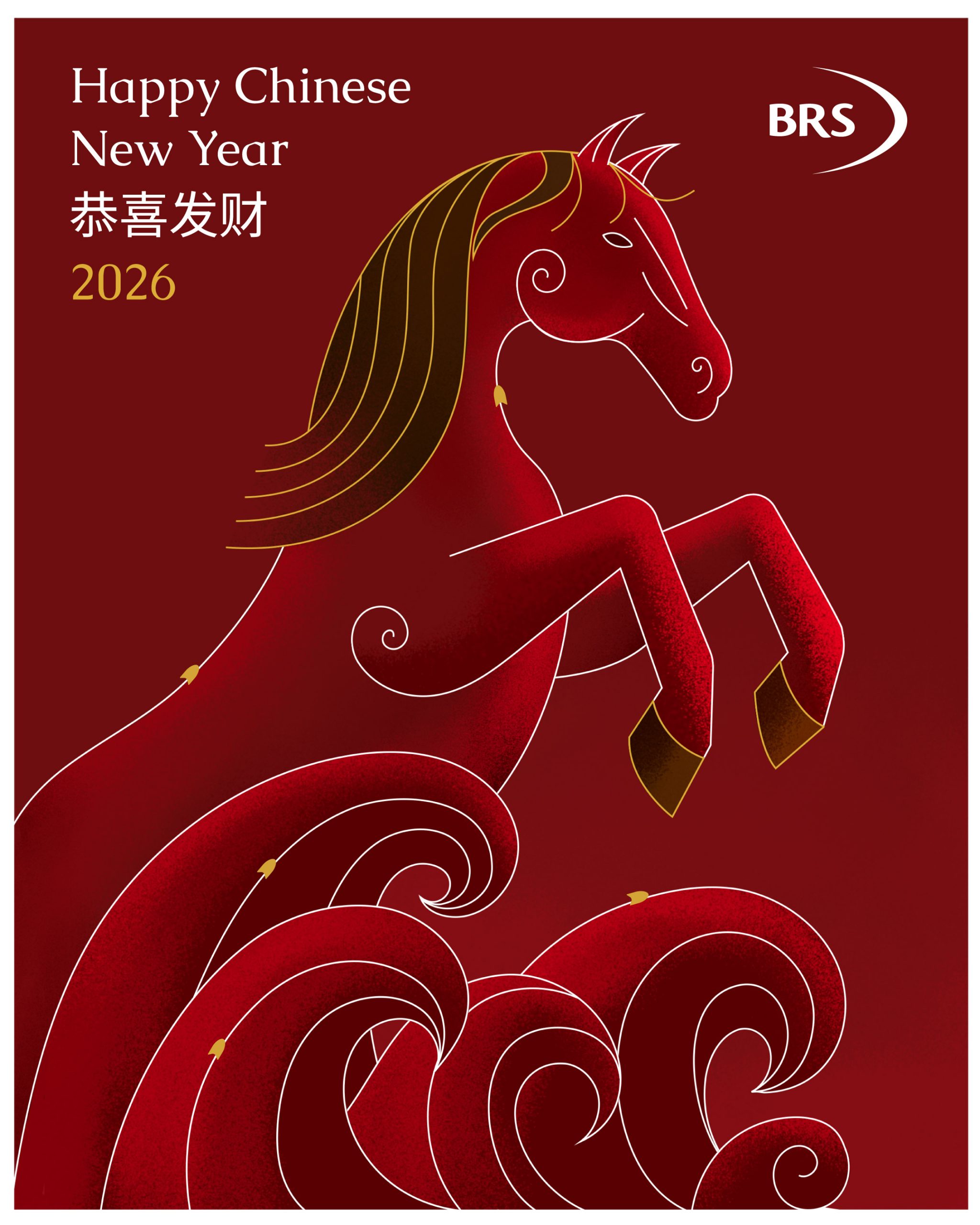 CHINESE NEW YEAR 2026 - horse in a red bright background jumping in a group of waves